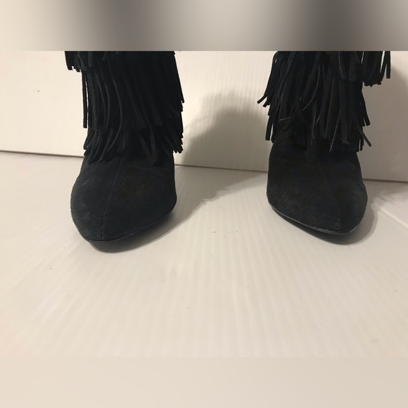 Zara fringed suede leather black heeled ankle booties size 36 / US 6 - Picture 4 of 10